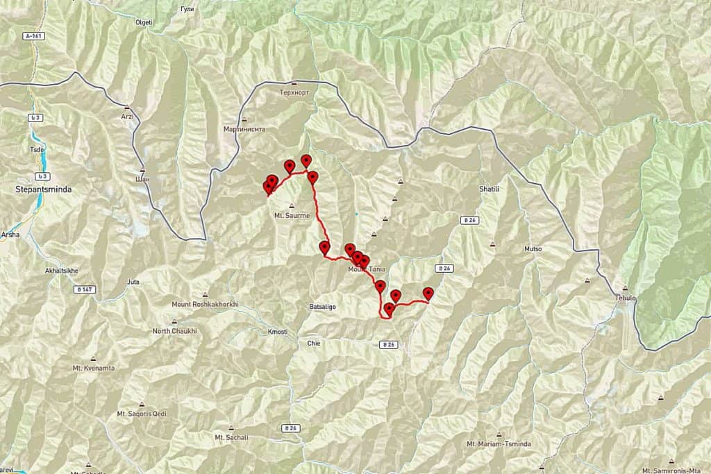 Georgia Trekking Map - Hiking in across the Kalotana Pass