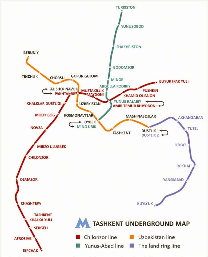 Metro Tashkent Map - Tashkent Metro Map 2022 - Best Metro Stations in Tashkent Guide - Journal of Nomads