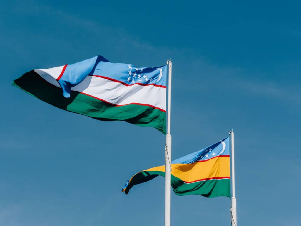 Uzbekistan Travel Itinerary (2026): 1, 2, 3 & 4 Week Travel Routes + Tips 77 Flag of Karakalpakstan - Republic of Karakalpakstan Uzbekistan