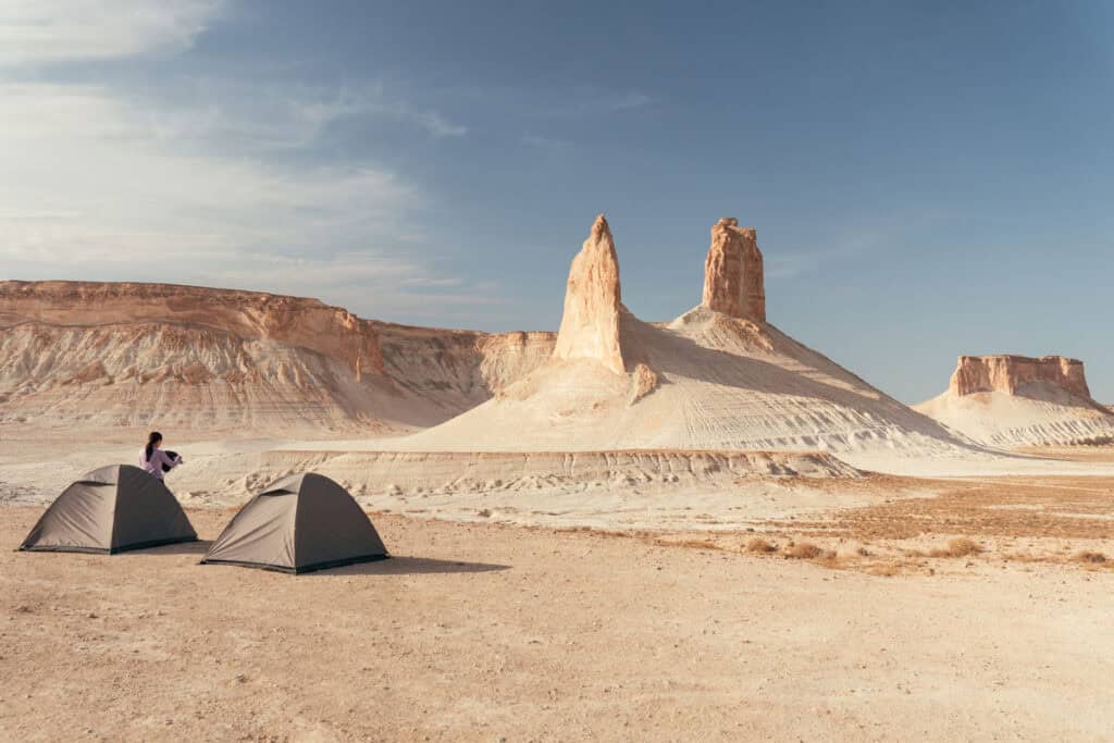 Mangystau Kazakhstan: Complete Travel Guide (2026) to Bozzhyra, Torysh, Sherkala & More 17 Mangystau Kazakhstan travel guide - camping in Mangystau - Journal of Nomads